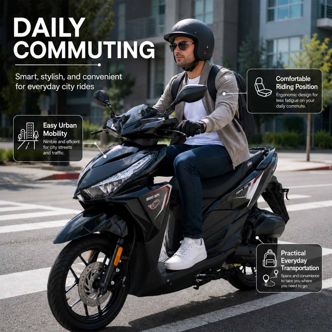 Free Shipping! X-PRO Saipan 200 EFI Electronic Fuel Injection Scooter with CVT Transmission, 14" Alloy Wheels, LED Headlights!
