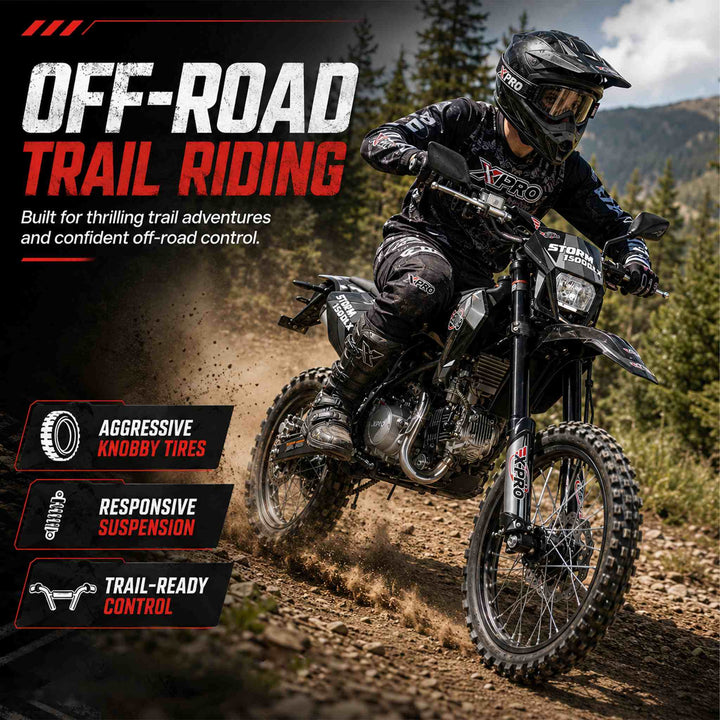 Free Shipping! X-PRO Storm DLX 150 Dirt Bike with All Lights, 4-Speed Manual Transmission, Electric/Kick Start, Big 19in/16in Tires!