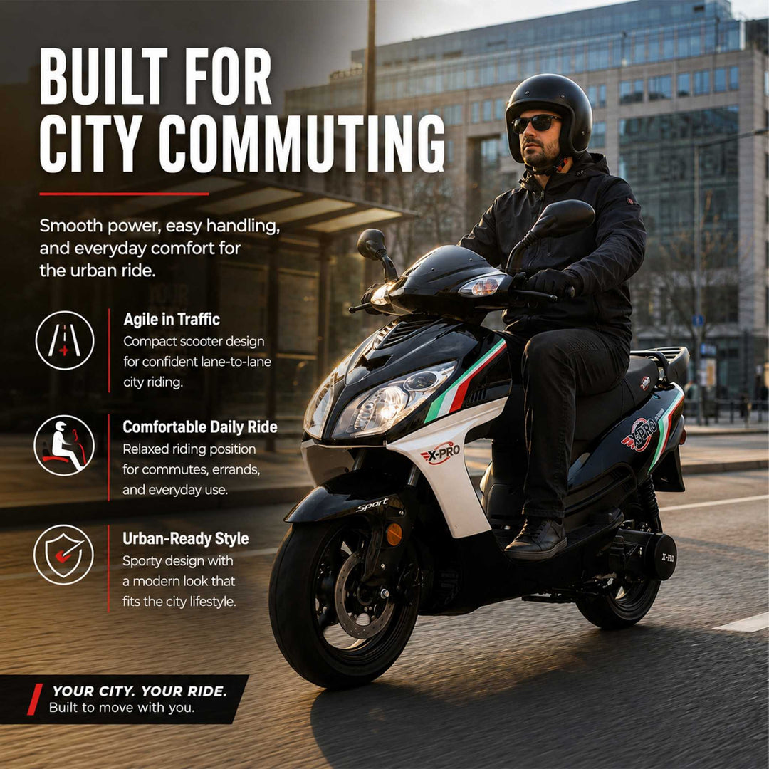Free Shipping! X-PRO Fiji 200 Moped Scooter with 13" Aluminum Wheels! Electric/Kick Start!