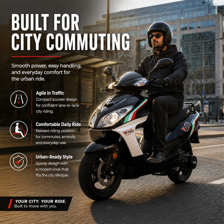 Free Shipping! X-PRO Fiji 200 Moped Scooter with 13" Aluminum Wheels! Electric/Kick Start!