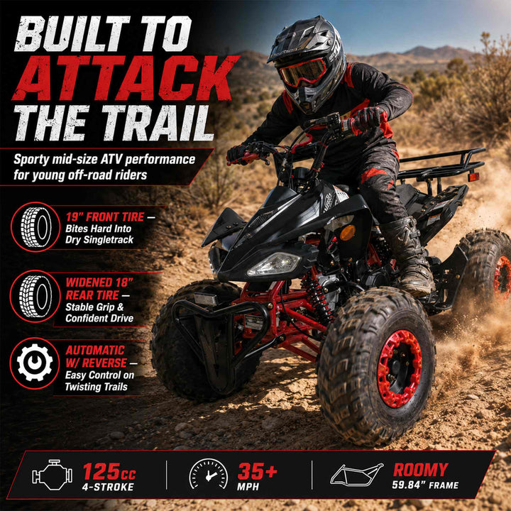 Free Shipping! X-PRO Leopard 125cc ATV with Automatic Transmission w/Reverse, Remote Control! Big 19in/18inTires!