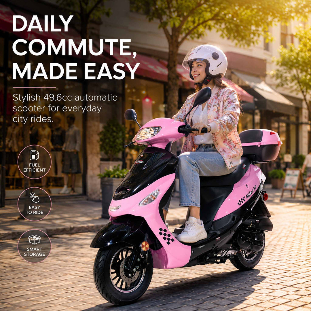 Free Shipping! X-PRO Milos 50cc Moped Scooter with 10in Aluminum Wheels, Rear Trunk, Electric/Kick Start! Large LED Headlight!