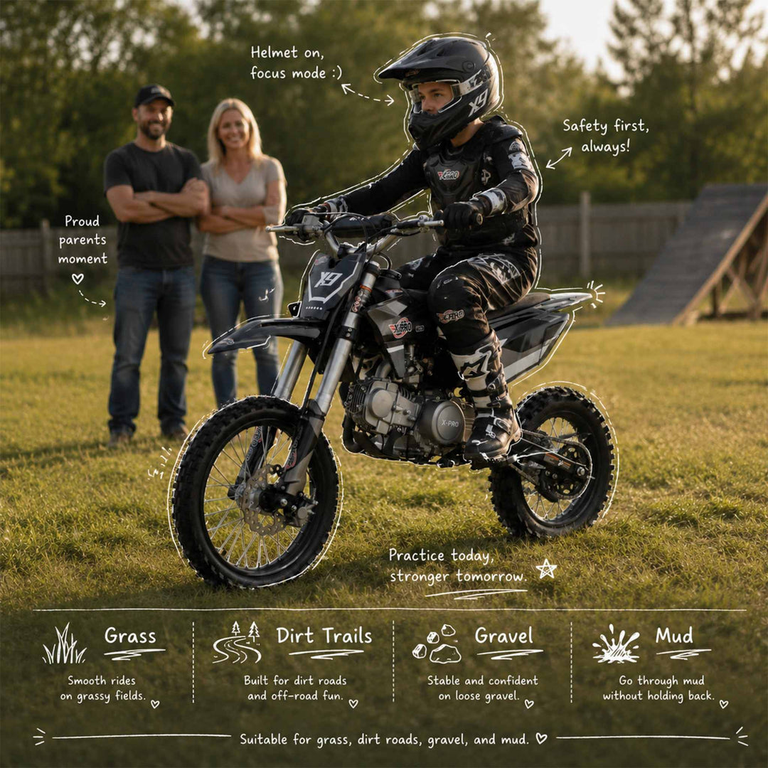Free Shipping! X-PRO X9 125cc Dirt Bike with 4-Speed Manual Transmission, Kick Start, Big 17in/14in Tires! Zongshen Brand Engine!