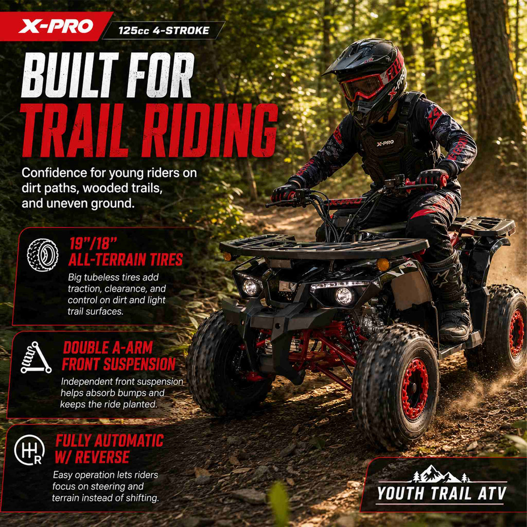 Free Shipping! X-PRO Orca 125cc ATV with Automatic Transmission w/Reverse, LED Headlights, Electric Start, Big 19"/18" Tires!