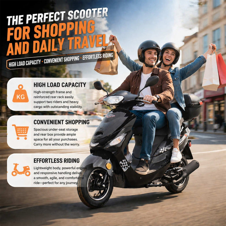 Free Shipping! X-PRO Maui 50cc Moped Scooter with 10" Aluminum Wheels, Rear Trunk, Electric/Kick Start!
