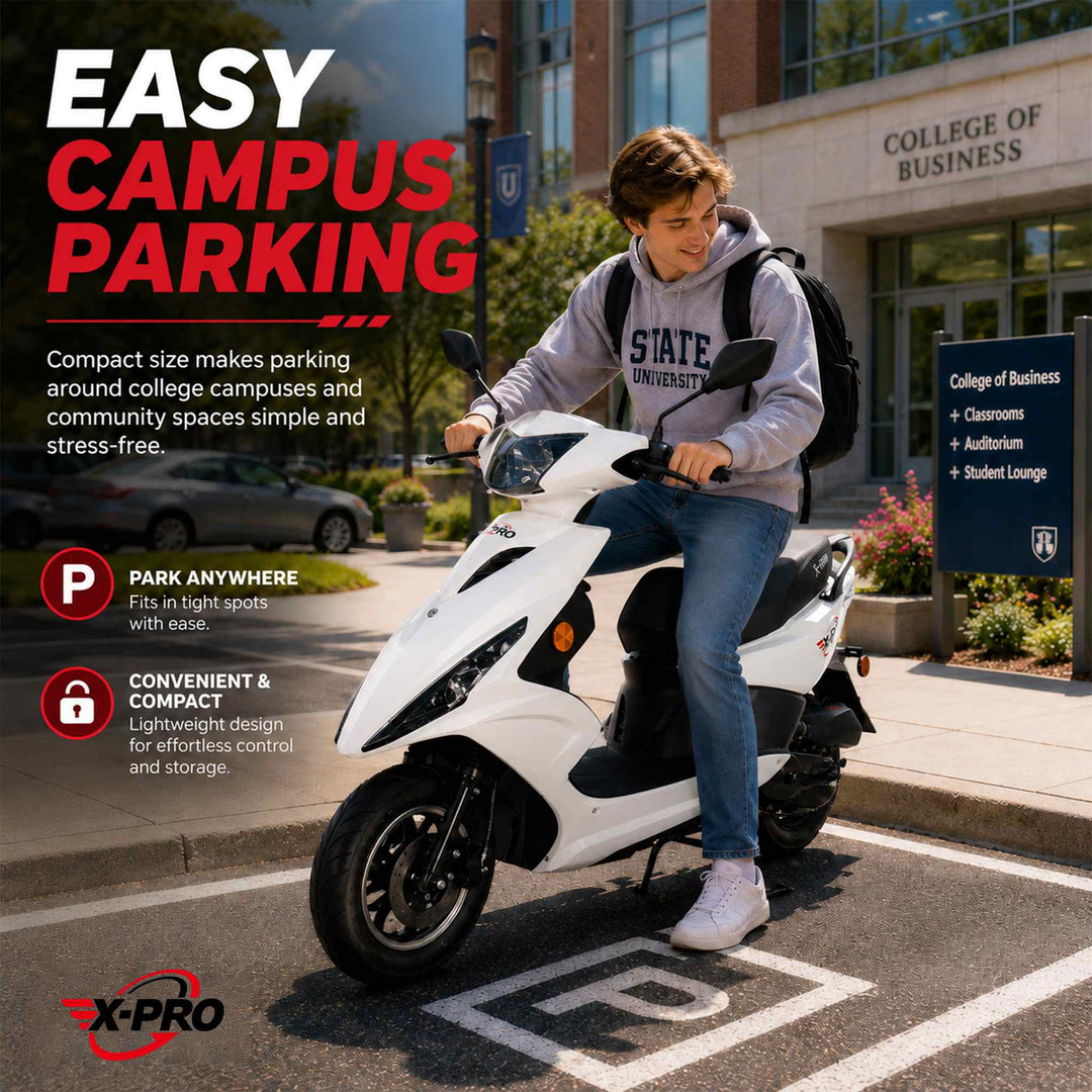 Free Shipping! X-PRO Bali 50cc Moped Scooter with 10" Wheels! Electric/Kick Start! Large LED Headlights!