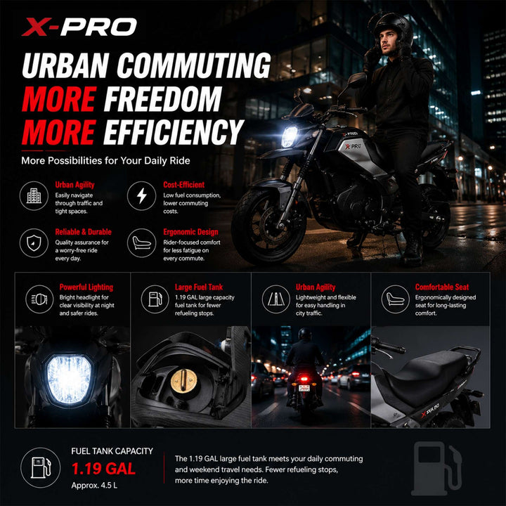Free Shipping! X-PRO Trail 150 Motorcycle with Automatic Transmission, Electric/Kick Start! 12"/10" Aluminum Wheels! LED Lights!