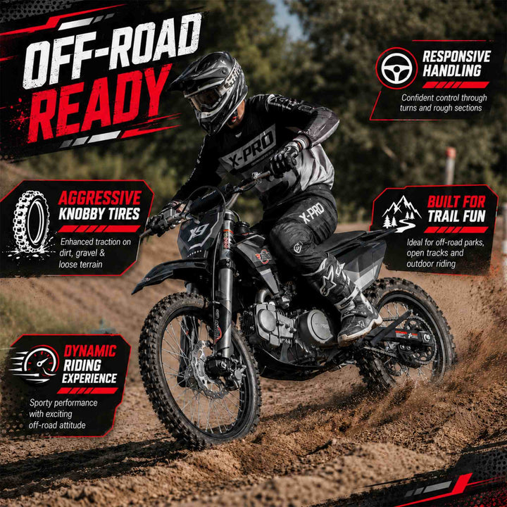 Free Shipping! X-PRO X9 125cc Dirt Bike with 4-Speed Manual Transmission, Kick Start, Big 17in/14in Tires! Zongshen Brand Engine!