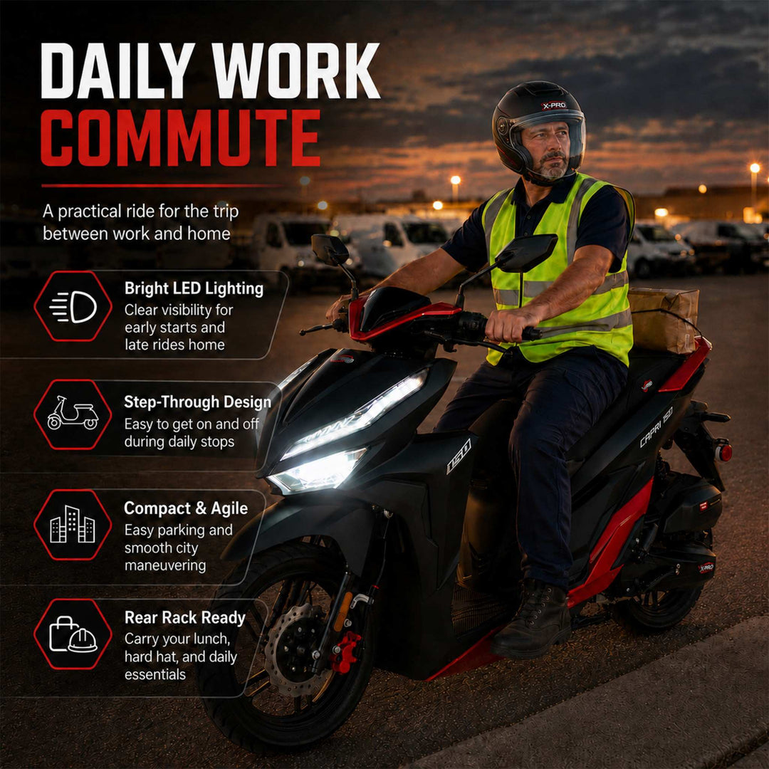 Free Shipping! X-PRO Capri 150cc Moped Scooter with 14in Aluminum Wheels, Electric/Kick Start! Large LED Lights!