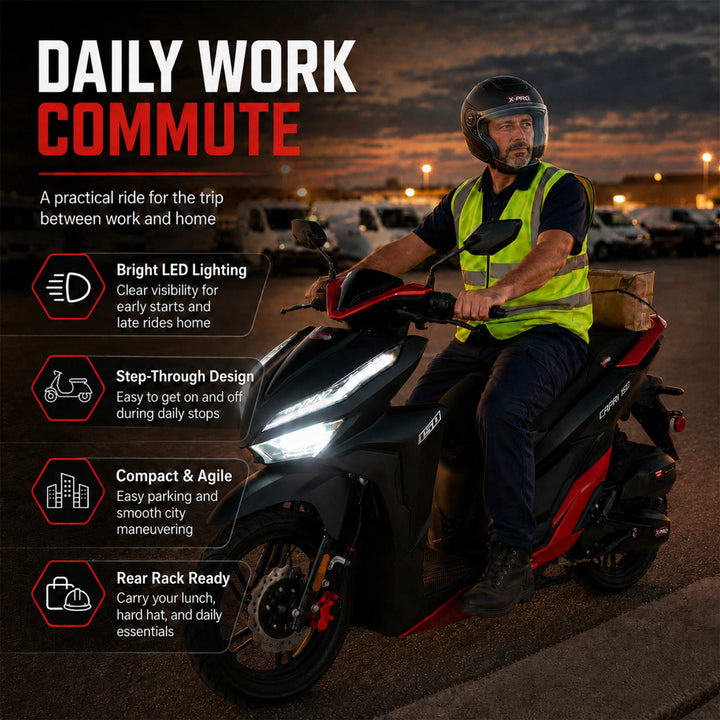 Free Shipping! X-PRO Capri 150cc Moped Scooter with 14in Aluminum Wheels, Electric/Kick Start! Large LED Lights!
