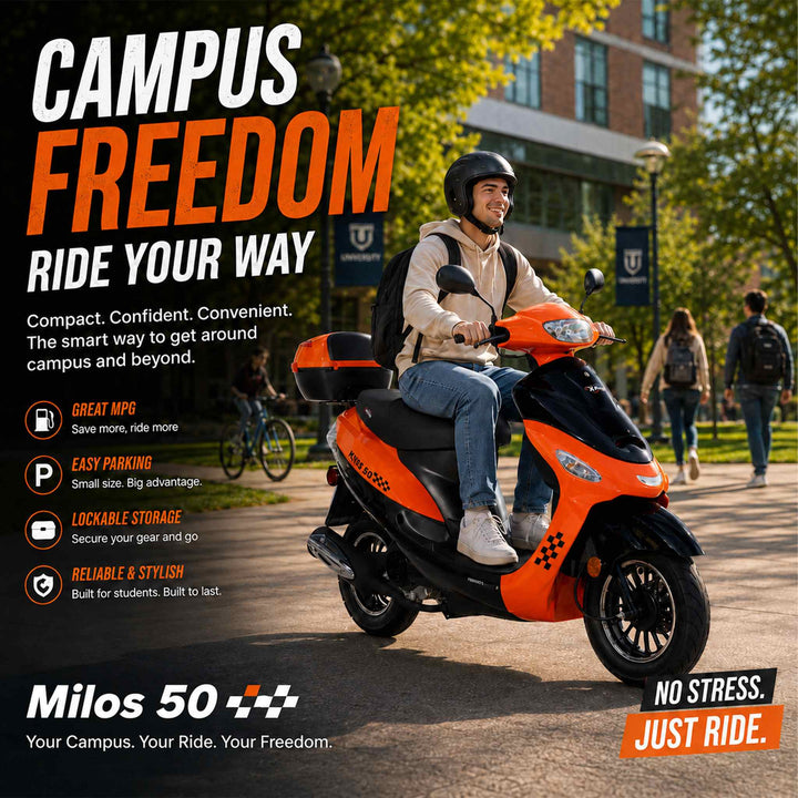 Free Shipping! X-PRO Milos 50cc Moped Scooter with 10in Aluminum Wheels, Rear Trunk, Electric/Kick Start! Large LED Headlight!