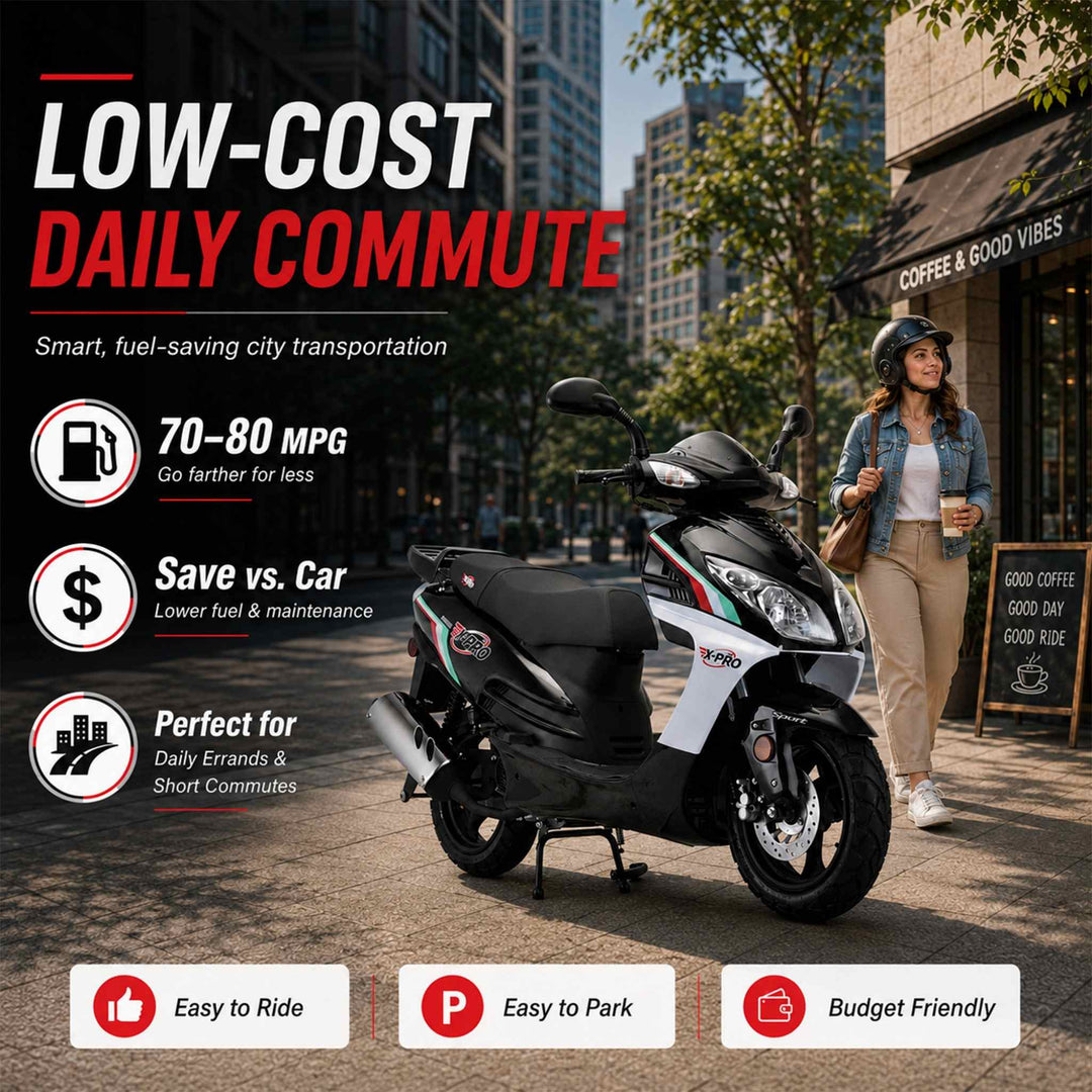 Free Shipping! X-PRO Fiji 200 Moped Scooter with 13" Aluminum Wheels! Electric/Kick Start!