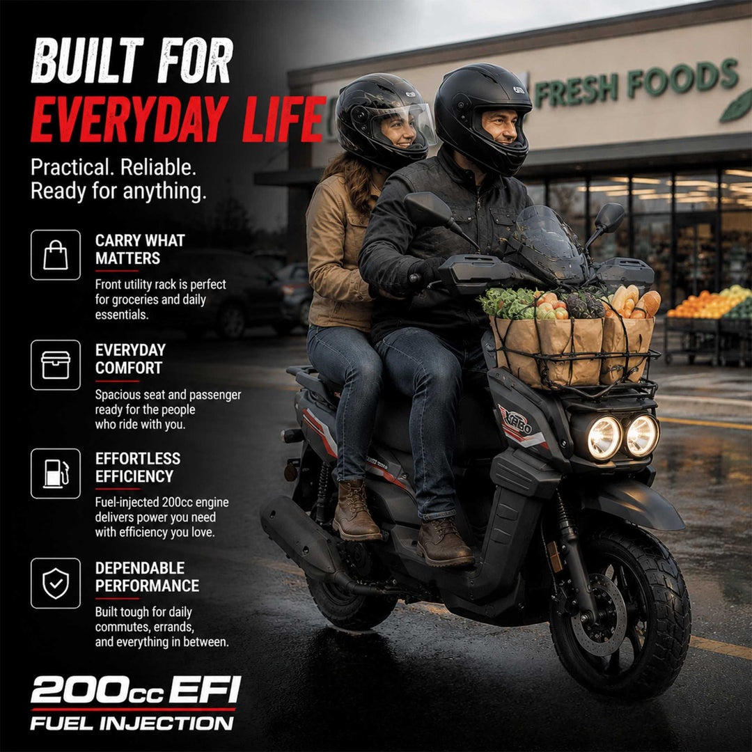 Free Shipping! X-PRO TANK 200 EFI Electronic Fuel Injection Moped Scooter with 12" Alloy Wheels! LED Lights!