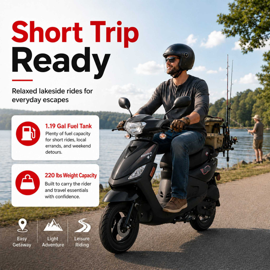 Free Shipping! X-PRO Bora 50cc Moped Scooter with 10" Aluminum Wheels, Electric/Kick Start!