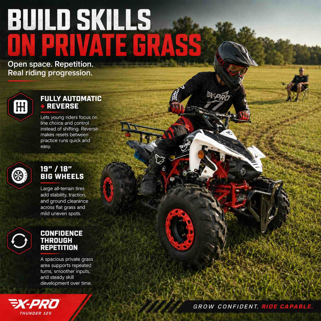 Free shipping! X-PRO Thunder 125cc ATV with Automatic Transmission w/Reverse, LED Headlights, Big 19in/18in Tires!