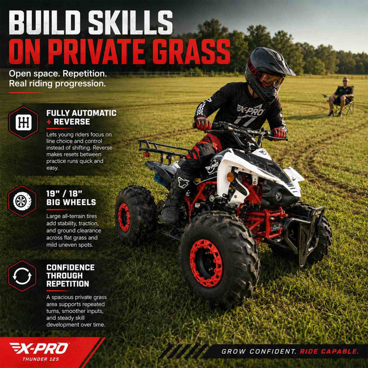 Free shipping! X-PRO Thunder 125cc ATV with Automatic Transmission w/Reverse, LED Headlights, Big 19in/18in Tires!