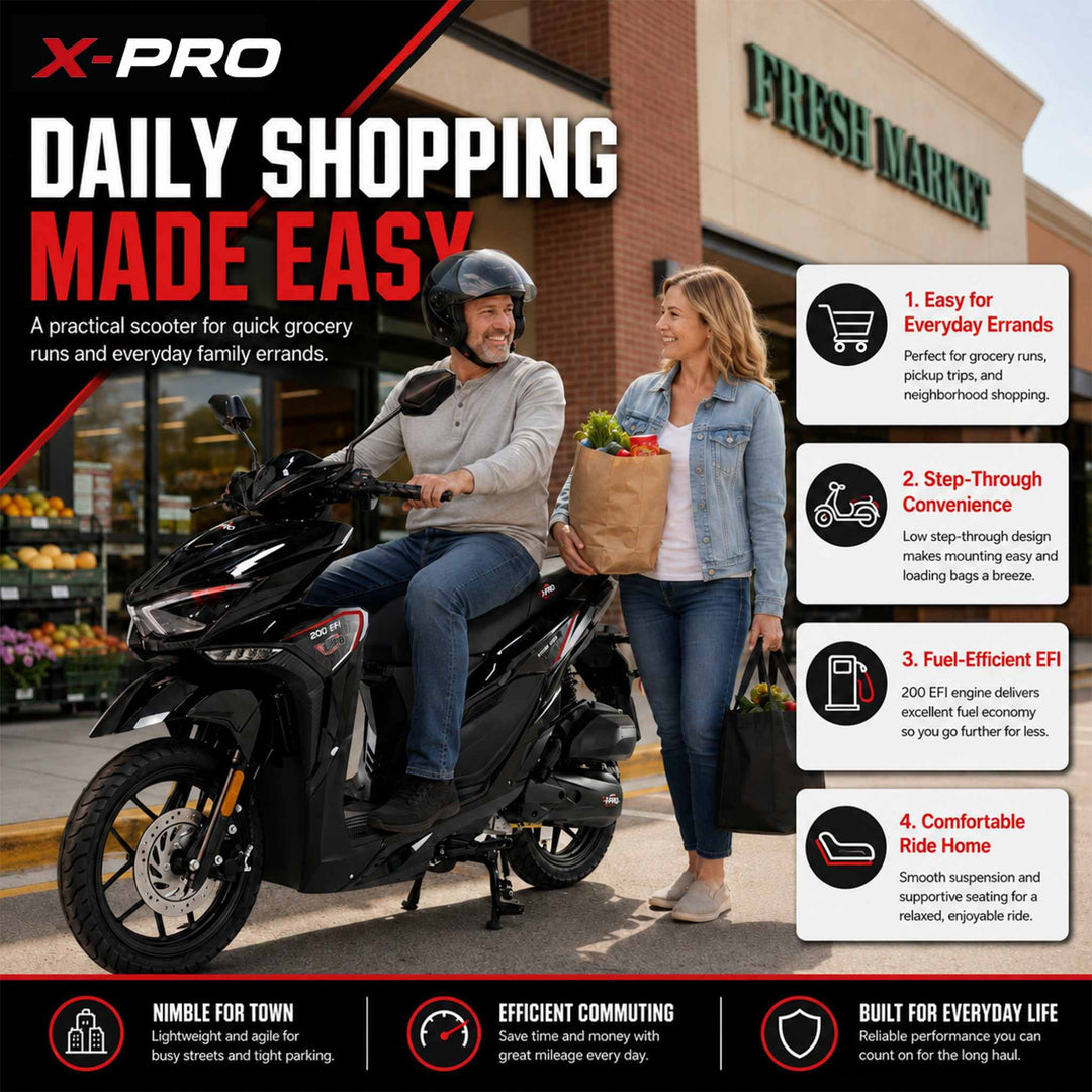 Free Shipping! X-PRO Tinian 200 EFI Electronic Fuel Injection Scooter with CVT Transmission, 14" Alloy Wheels, LED Headlights!