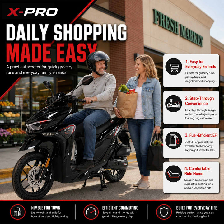 Free Shipping! X-PRO Tinian 200 EFI Electronic Fuel Injection Scooter with CVT Transmission, 14" Alloy Wheels, LED Headlights!