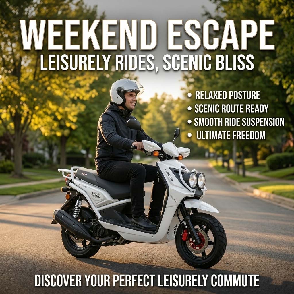 Free Shipping! X-PRO Lanai 150cc Moped Scooter with 12" Aluminum Wheels, Electric/Kick Start, Dual Headlights and Tail Lights!