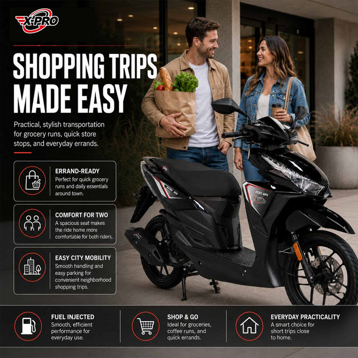 Free Shipping! X-PRO Saipan 200 EFI Electronic Fuel Injection Scooter with CVT Transmission, 14" Alloy Wheels, LED Headlights!