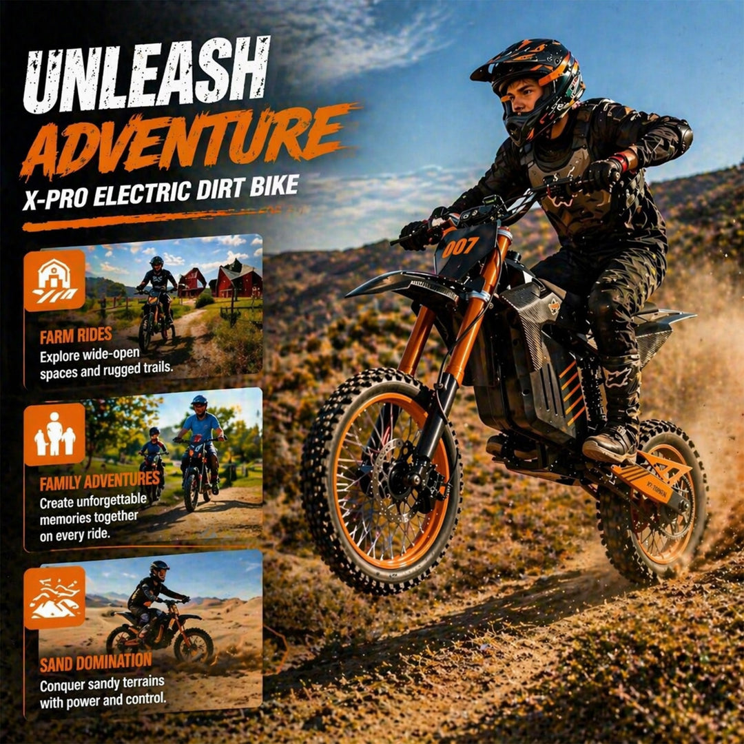 Free Shipping! X-PRO Drax Sport 2700W 48V 23AH Teens Adults Electric Dirt Bike with New Version LED Light! 14"/12" Wheels!