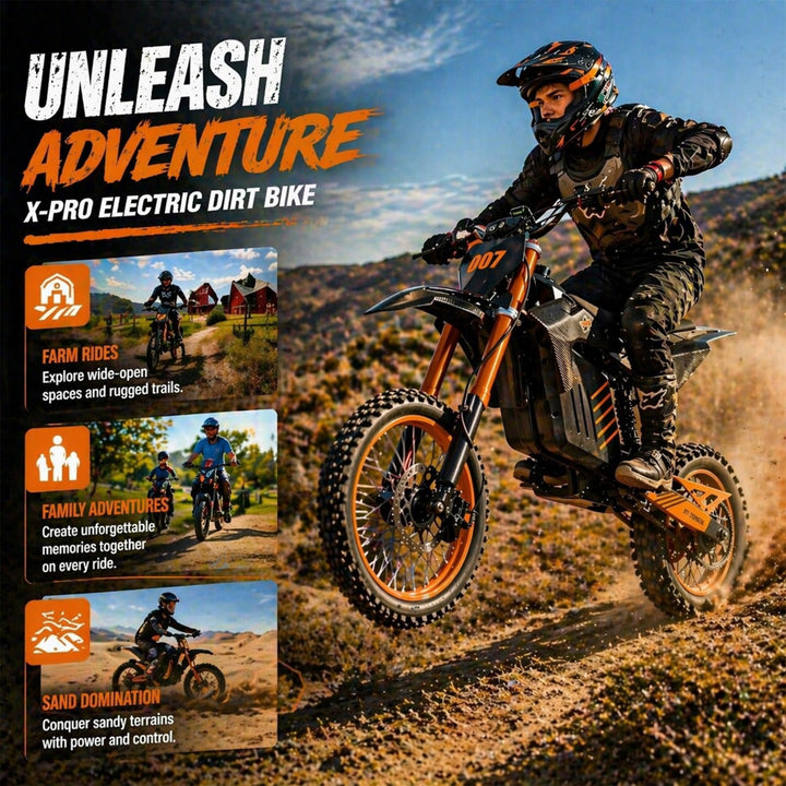Free Shipping! X-PRO Drax Sport 2700W 48V 23AH Teens Adults Electric Dirt Bike with New Version LED Light! 14"/12" Wheels!