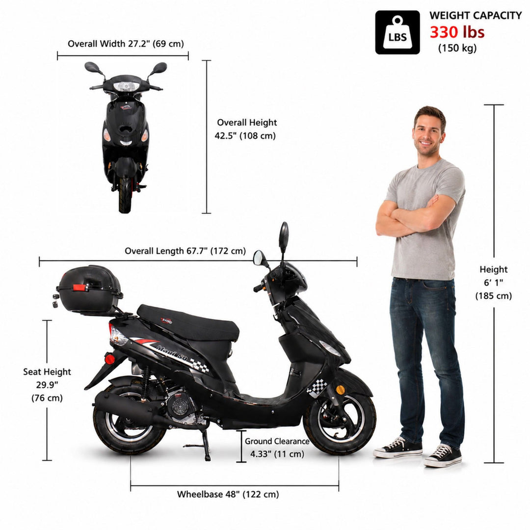 Free Shipping! X-PRO Maui 50cc Moped Scooter with 10" Aluminum Wheels, Rear Trunk, Electric/Kick Start!