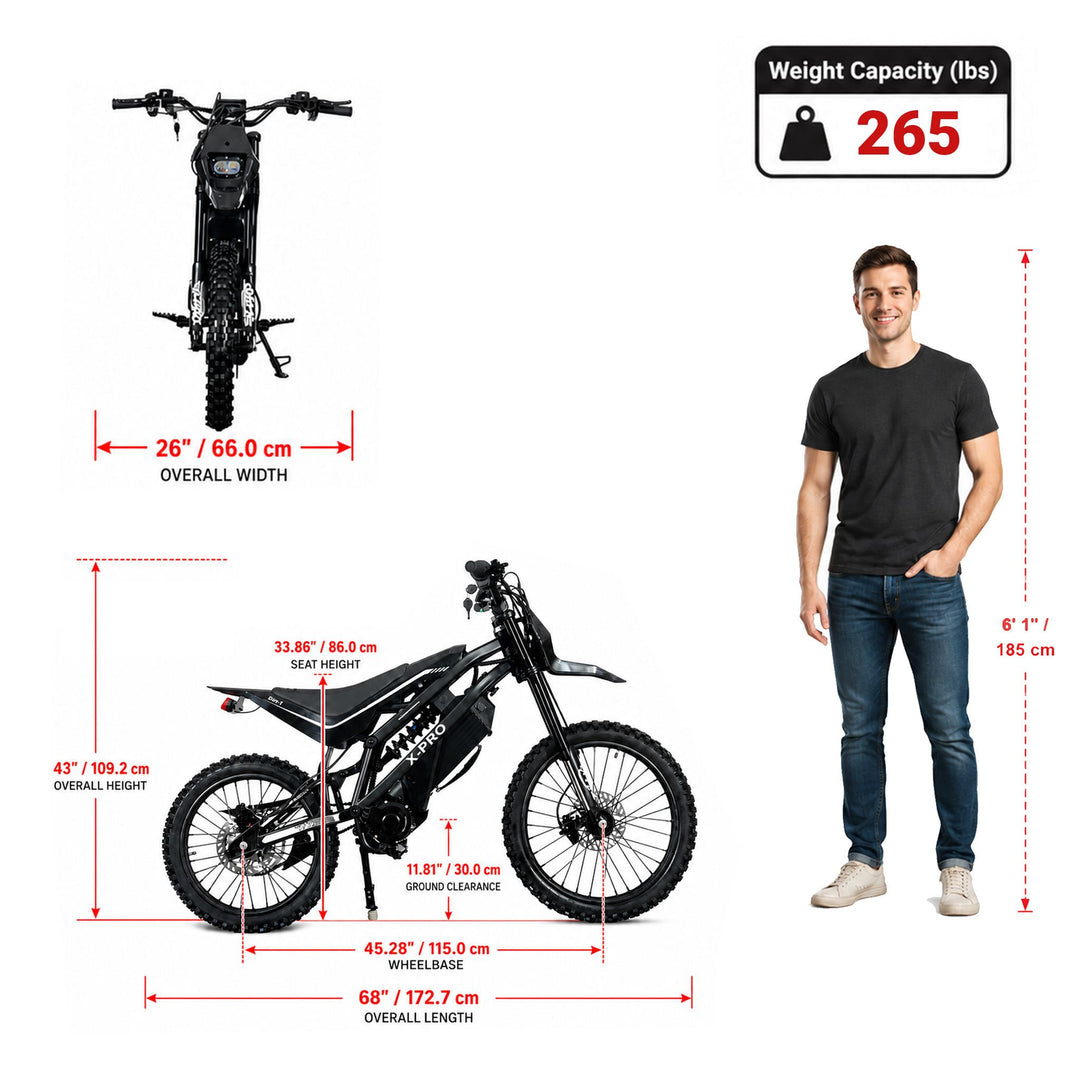 Free Shipping! X-PRO Drax X 4600W Electric Dirt Bike for Adults &amp; Teens - Powerful Brushless Motor,19"/17" Off-Road Tires, Dual Braking &amp;Suspension,LED Headlight,Heavy Duty Electric Dirt Bike for All Terrain