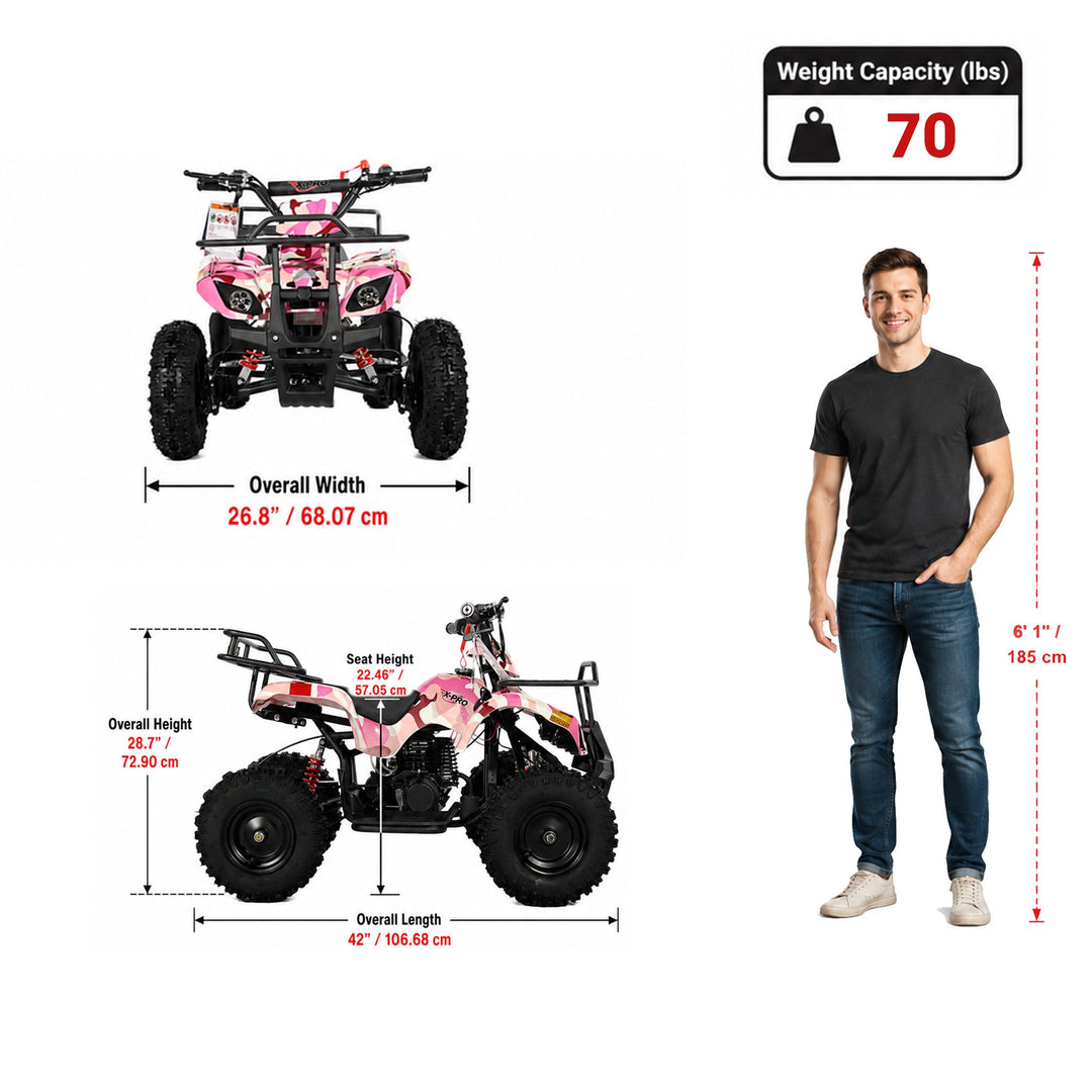 Free Shipping! X-PRO SCOUT 40cc ATV with Chain Transmission, Pull start! Disc Brake! 6in Tires!