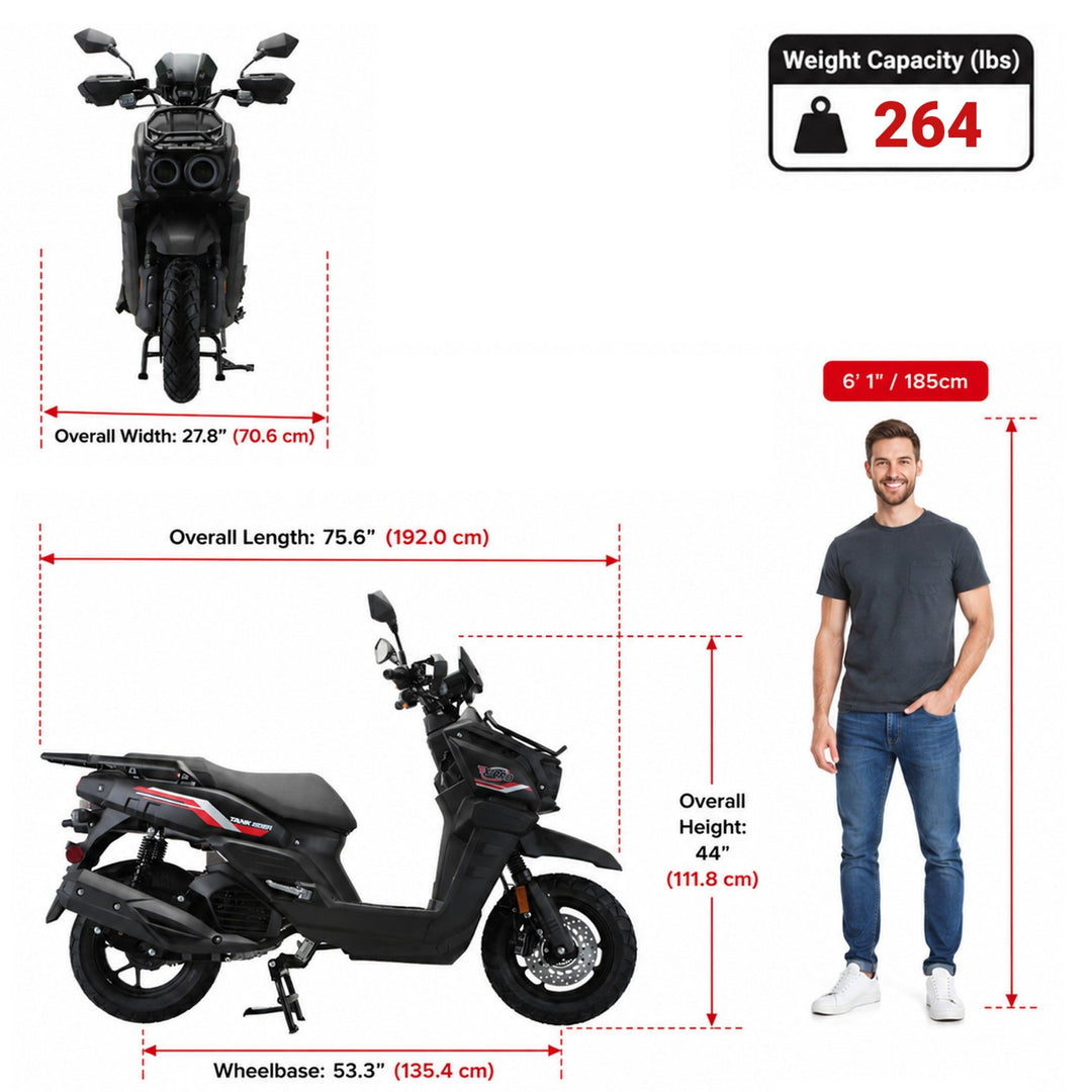 Free Shipping! X-PRO TANK 200 EFI Electronic Fuel Injection Moped Scooter with 12" Alloy Wheels! LED Lights!