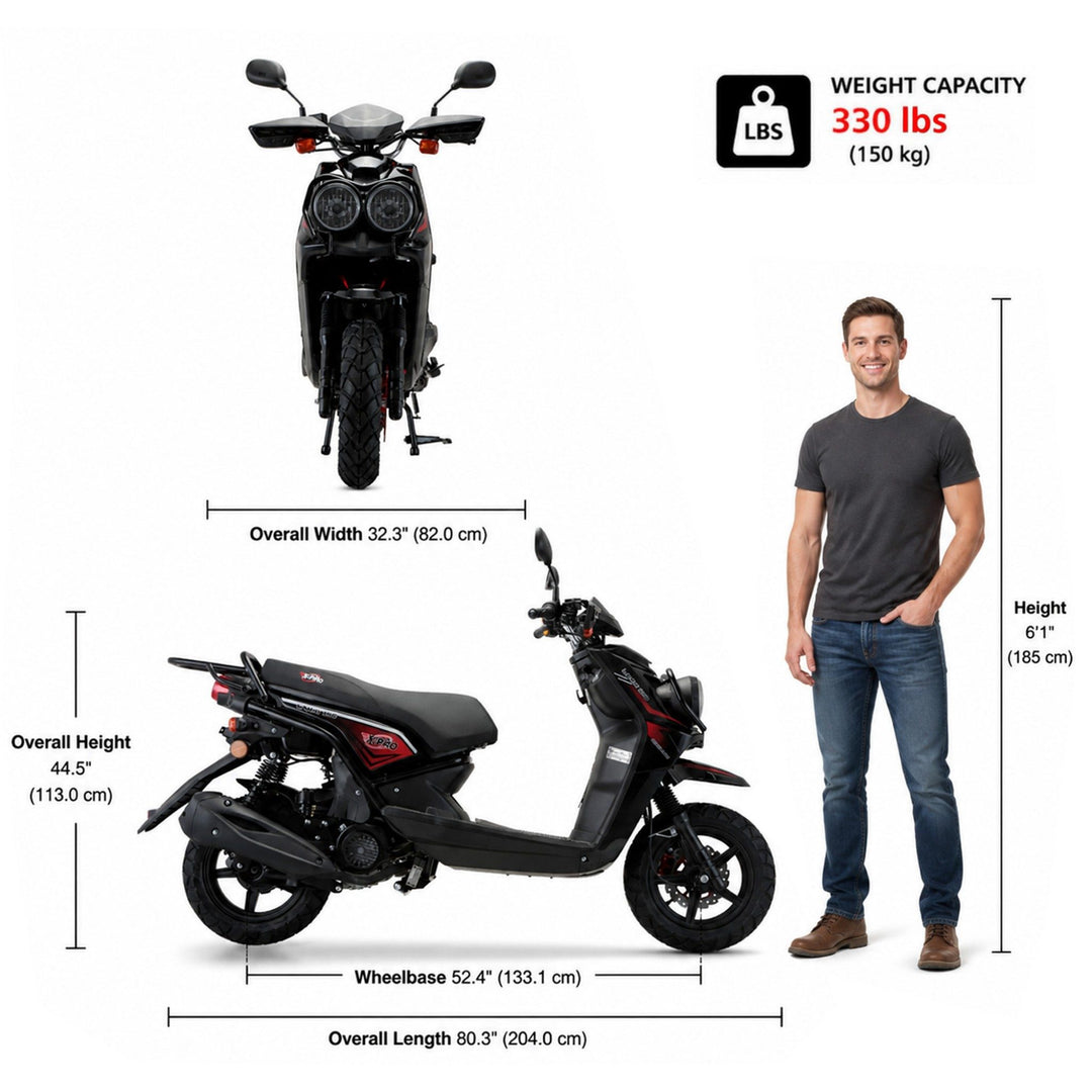 Free Shipping! X-PRO Lanai 150cc Moped Scooter with 12" Aluminum Wheels, Electric/Kick Start, Dual Headlights and Tail Lights!
