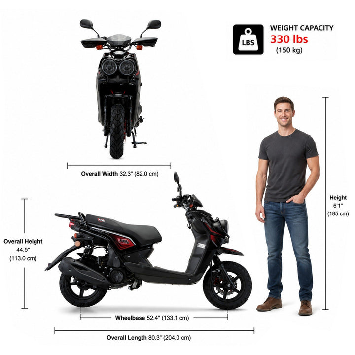 Free Shipping! X-PRO Lanai 150cc Moped Scooter with 12" Aluminum Wheels, Electric/Kick Start, Dual Headlights and Tail Lights!