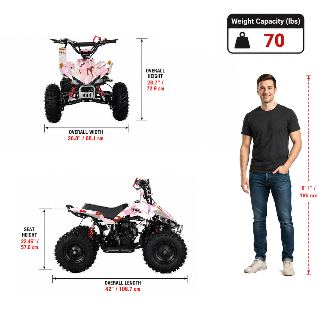 Free Shipping! X-PRO Thunder 40cc ATV with Chain Transmission, Pull start! Disc Brake! 6in Tires!