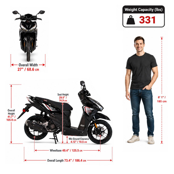 Free Shipping! X-PRO Saipan 200 EFI Electronic Fuel Injection Scooter with CVT Transmission, 14" Alloy Wheels, LED Headlights!