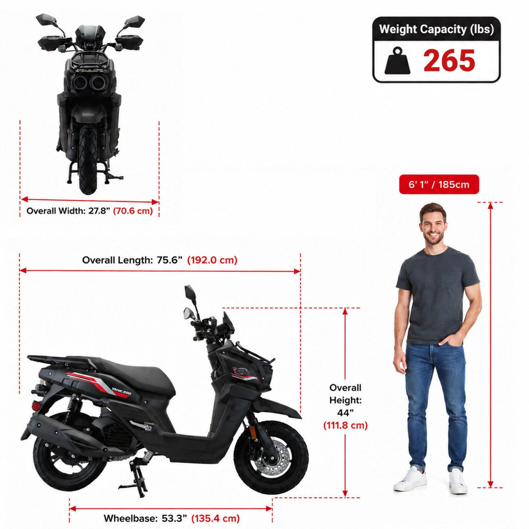 Free Shipping! X-PRO Tank 200 Moped Scooter with 12" Aluminum Wheels! Electric/Kick Start, LED Lights!