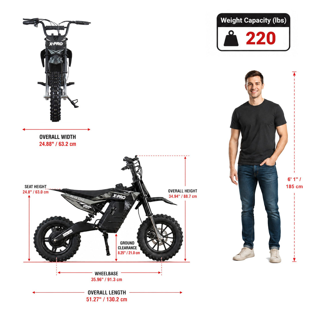 Free Shipping! X-PRO Drax Lite 1200W 48V Electric Dirt Bike with Adjustable Speed!