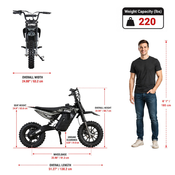 Free Shipping! X-PRO Drax Lite 1200W 48V Electric Dirt Bike with Adjustable Speed!