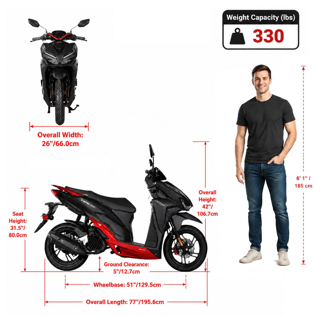 Free Shipping! X-PRO Capri 150cc Moped Scooter with 14in Aluminum Wheels, Electric/Kick Start! Large LED Lights!