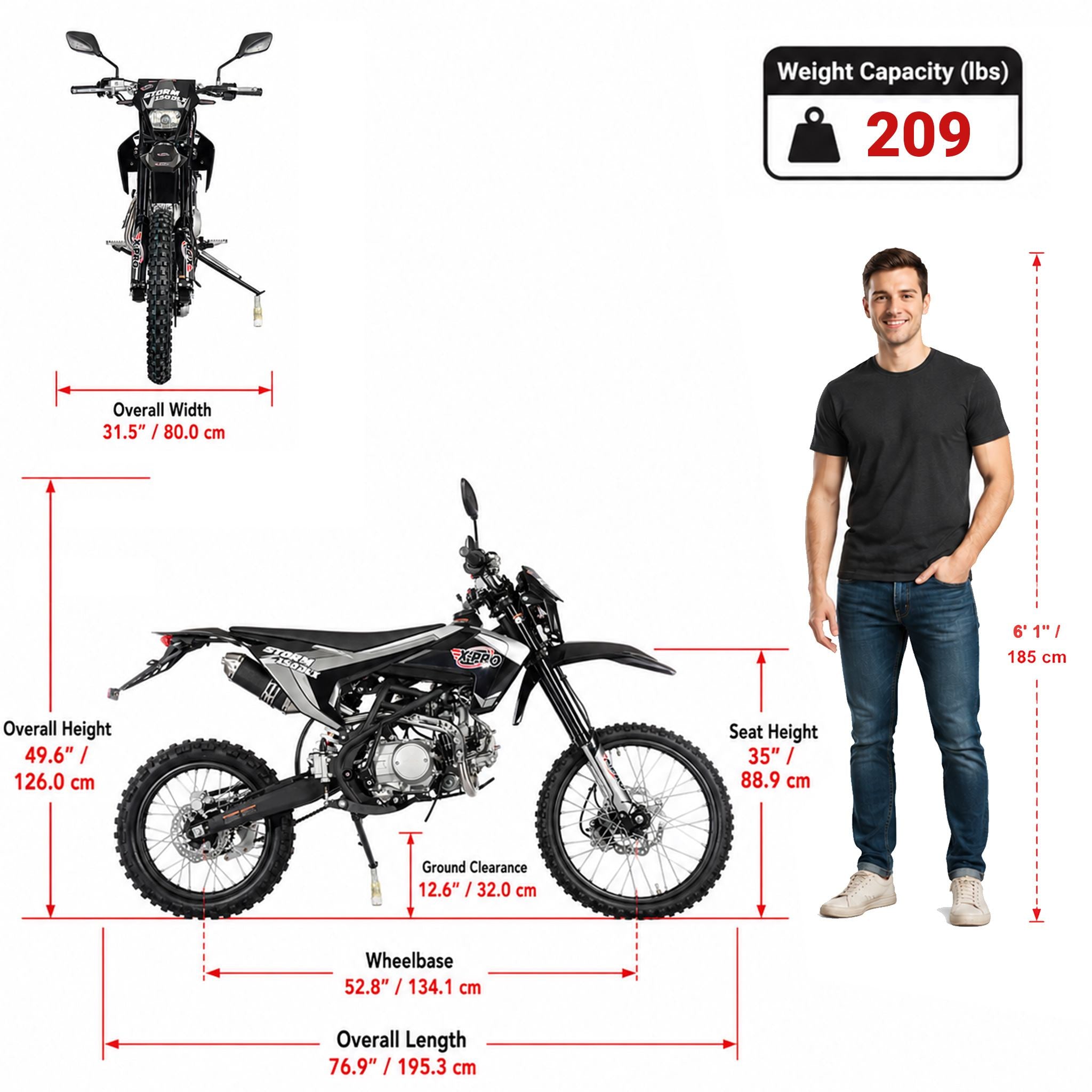 Free Shipping! X-PRO Storm DLX 150 Dirt Bike with All Lights, 4