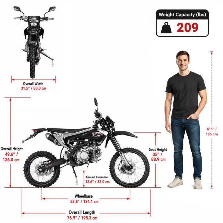 Free Shipping! X-PRO Storm DLX 150 Dirt Bike with All Lights, 4-Speed Manual Transmission, Electric/Kick Start, Big 19in/16in Tires!