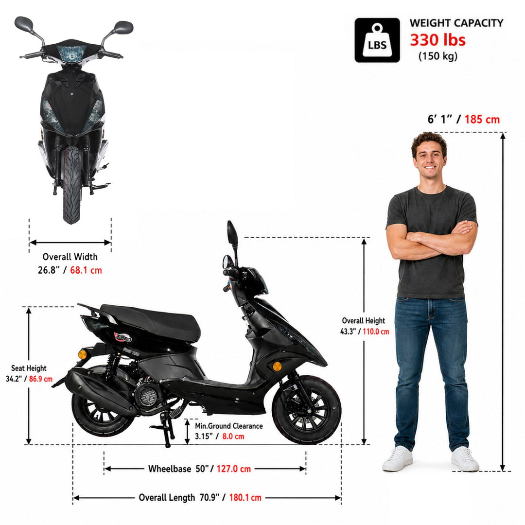 Free Shipping! X-PRO Bali 150cc Moped Scooter with 10" Wheels! Electric Start, Large Headlights!