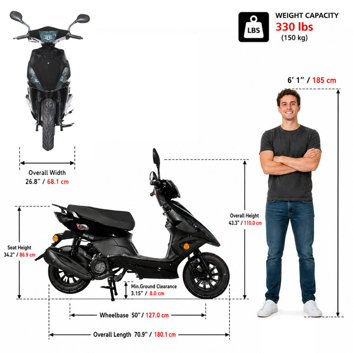Free Shipping! X-PRO Bali 150cc Moped Scooter with 10" Wheels! Electric Start, Large Headlights!