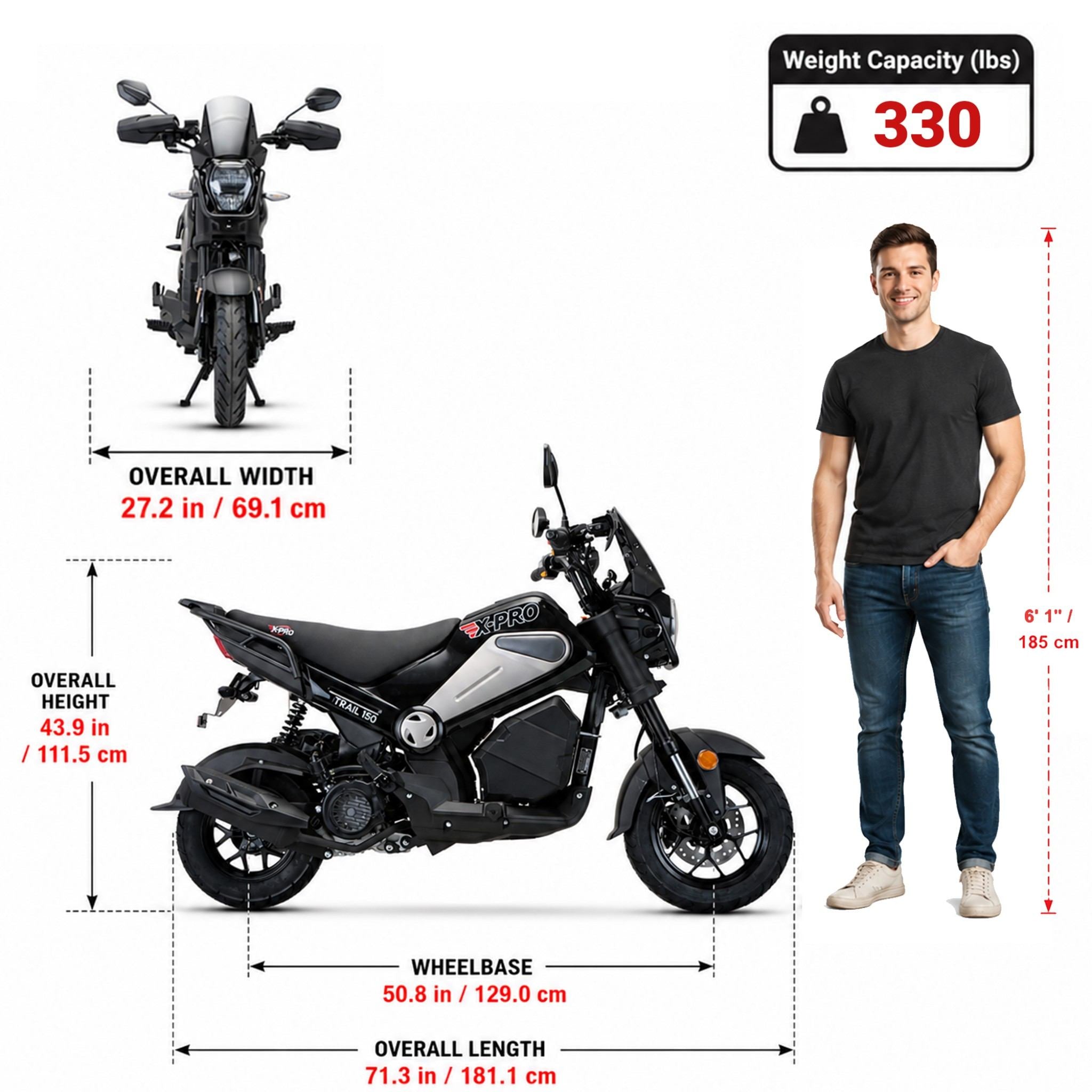 Free Shipping! X-PRO Trail 150 Street Motorcycle — USD Forks, CVT