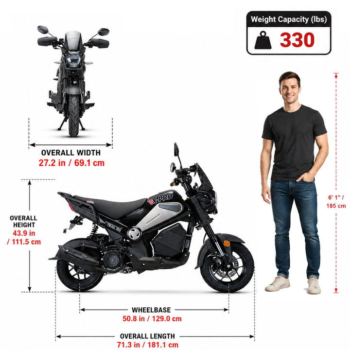 Free Shipping! X-PRO Trail 150 Motorcycle with Automatic Transmission, Electric/Kick Start! 12"/10" Aluminum Wheels! LED Lights!