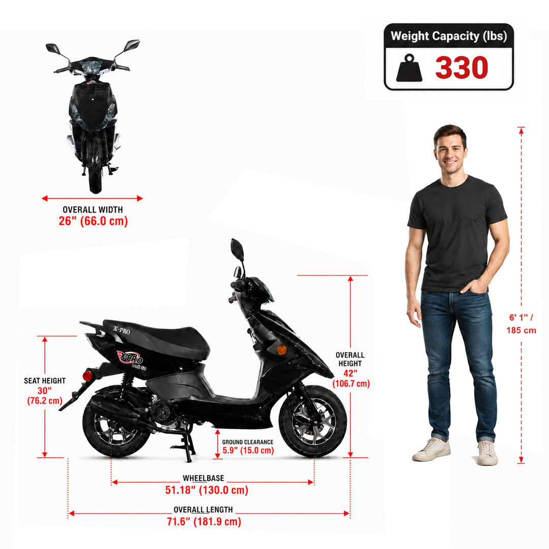 Free Shipping! X-PRO Bali 50cc Moped Scooter with 10" Wheels! Electric/Kick Start! Large LED Headlights!