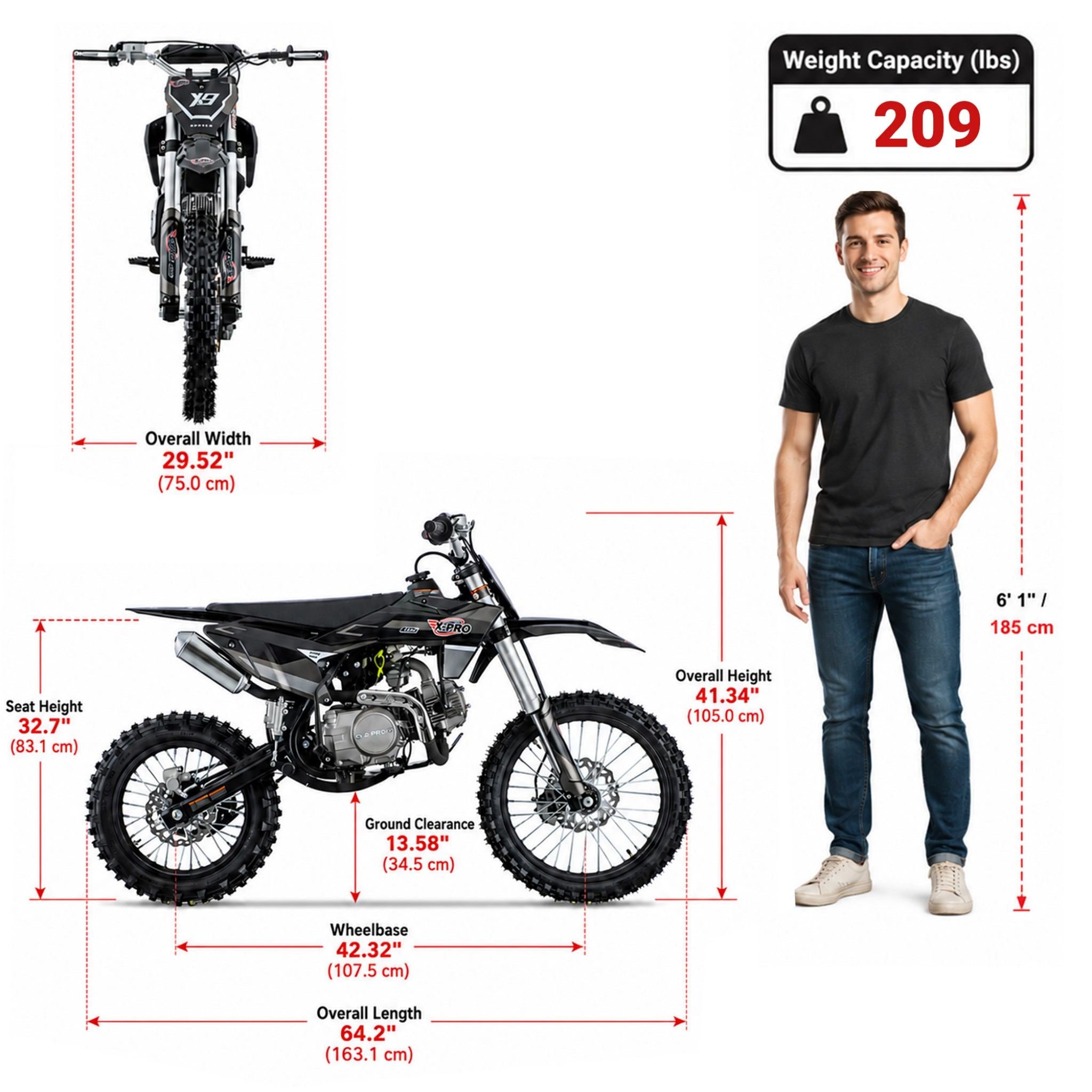Free Shipping! X-PRO X9 125cc Dirt Bike with 4-Speed Manual