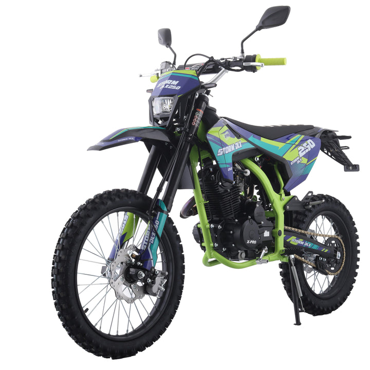 Free Shipping! X-PRO Storm DLX 250 Dirt Bike with All LED Lights and 5-Speed Manual Transmission, Electric/Kick Start! Big 19in/16in Wheels! Zongshen Brand Engine!