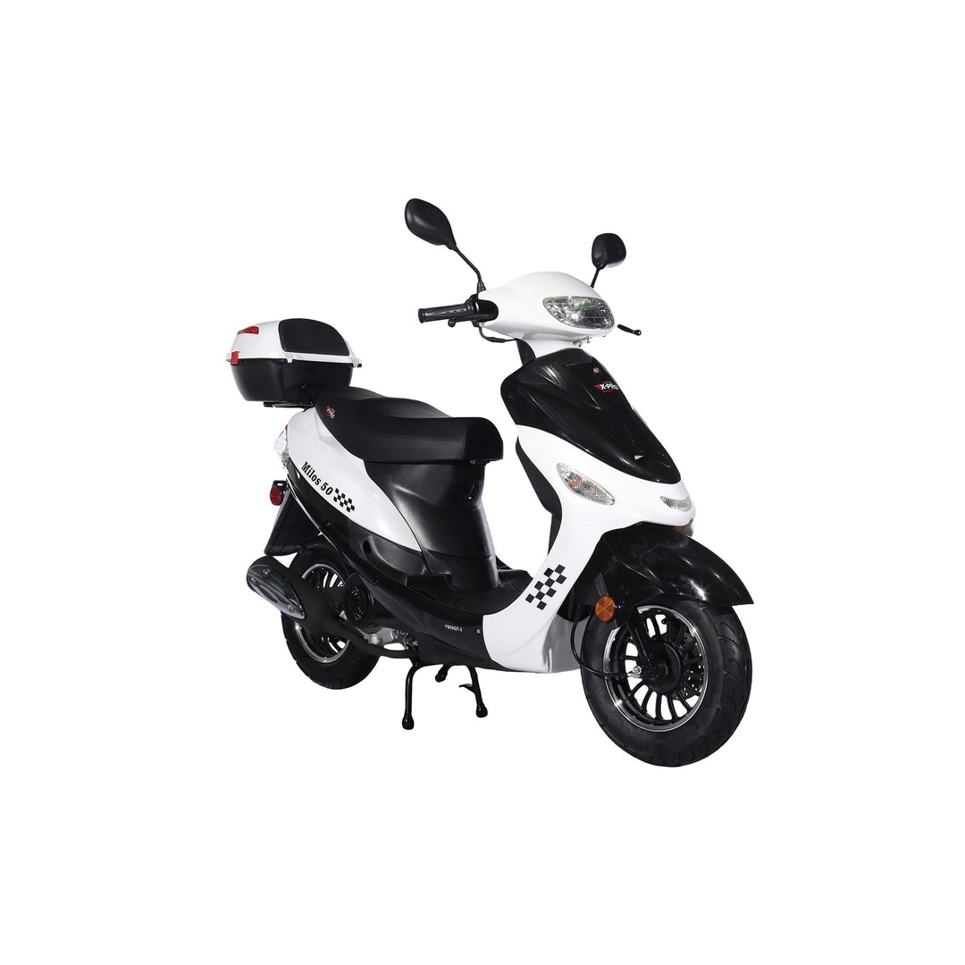 Free Shipping! X-PRO Milos 50cc Moped Scooter with 10in Aluminum Wheels, Rear Trunk, Electric/Kick Start! Large LED Headlight!