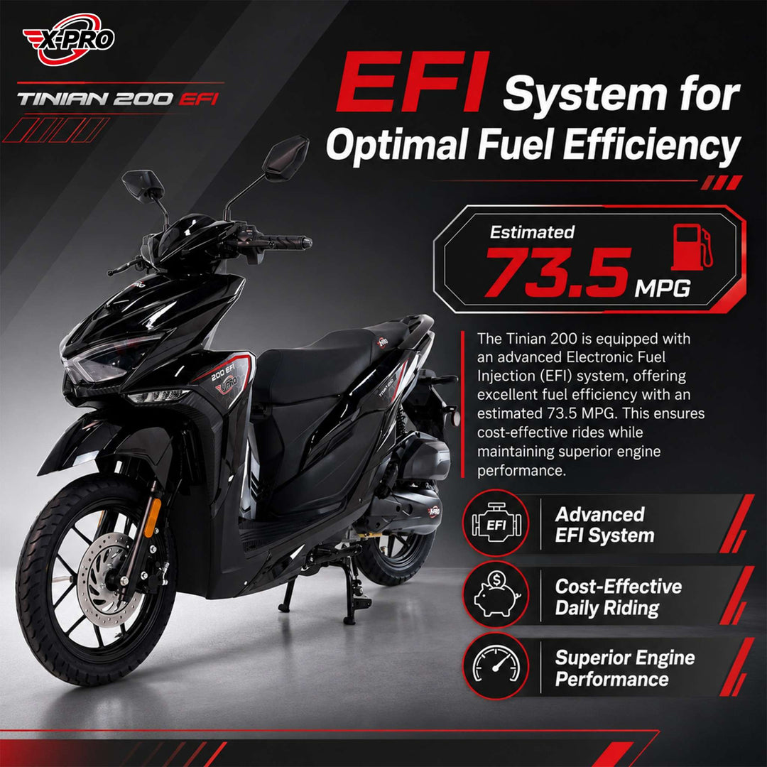 Free Shipping! X-PRO Tinian 200 EFI Electronic Fuel Injection Scooter with CVT Transmission, 14" Alloy Wheels, LED Headlights!