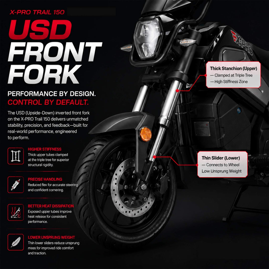 Free Shipping! X-PRO Trail 150 Motorcycle with Automatic Transmission, Electric/Kick Start! 12"/10" Aluminum Wheels! LED Lights!